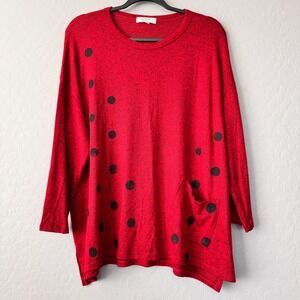Jess & Jane‎ Polka Dot Tunic Top Long Sleeve Casual Red Made in USA L